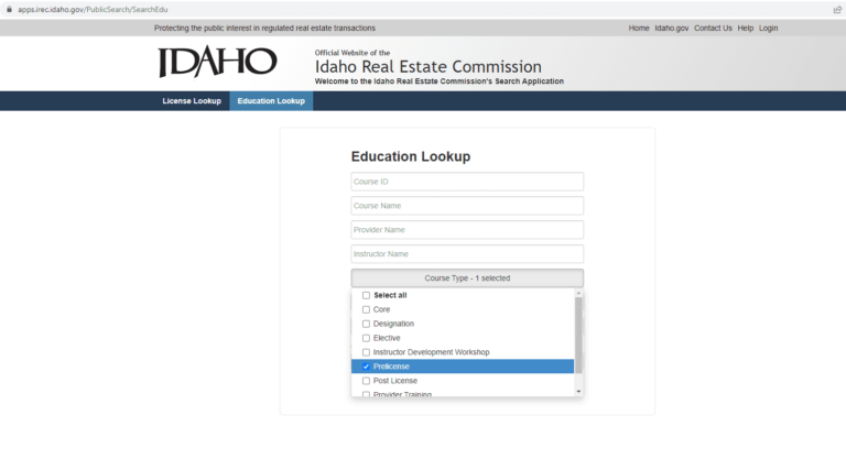 Idaho Real Estate Commission Website